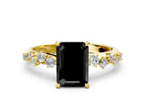 Yellow gold Fancy Black Emerald Cut Diamond Cluster Side Stone Solitaire Ring with Prong Setting_24