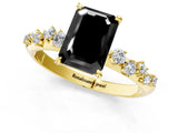 Yellow gold Fancy Black Emerald Cut Diamond Cluster Side Stone Solitaire Ring with Prong Setting_25