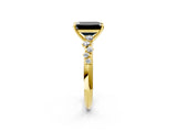 Yellow gold Fancy Black Emerald Cut Diamond Cluster Side Stone Solitaire Ring with Prong Setting_26