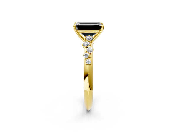Yellow Gold Emerald Cut Graduated Cluster Engagement Ring Setting for Black Center