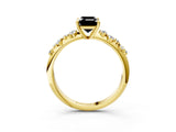 Yellow gold Fancy Black Emerald Cut Diamond Cluster Side Stone Solitaire Ring with Prong Setting_27
