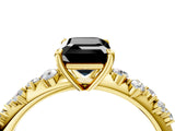 Yellow gold Fancy Black Emerald Cut Diamond Cluster Side Stone Solitaire Ring with Prong Setting_28