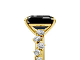 Yellow gold Fancy Black Emerald Cut Diamond Cluster Side Stone Solitaire Ring with Prong Setting_29