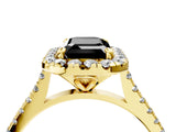 Yellow gold Fancy Black Emerald Cut Diamond Cushion Halo Ring with Pavé Band_4