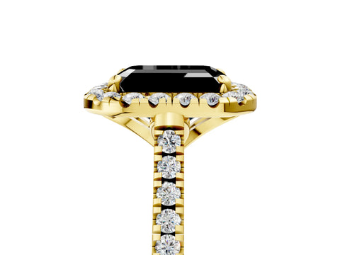 Yellow gold Fancy Black Emerald Cut Diamond Cushion Halo Ring with Pavé Band_5