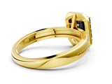 Yellow gold Fancy Black Emerald Cut Diamond Double Halo Ring with Split Shank and Four-Prong Setting