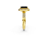 Yellow gold Fancy Black Emerald Cut Diamond Double Halo Ring with Split Shank and Four-Prong Setting_2