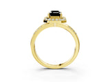 Yellow gold Fancy Black Emerald Cut Diamond Double Halo Ring with Split Shank and Four-Prong Setting_3