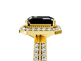 Yellow gold Fancy Black Emerald Cut Diamond Double Halo Ring with Split Shank and Four-Prong Setting_5