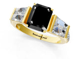 Yellow gold Fancy Black Emerald Cut Diamond Engagement Ring with Baguette Side Stones and Channel Set Band_13