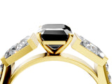 Yellow gold Fancy Black Emerald Cut Diamond Engagement Ring with Baguette Side Stones and Channel Set Band_16