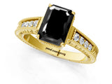 Yellow gold Fancy Black Emerald Cut Diamond Engagement Ring with Milgrain Channel Set Band and Prong Setting_1