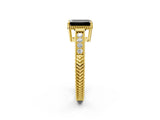 Yellow gold Fancy Black Emerald Cut Diamond Engagement Ring with Milgrain Channel Set Band and Prong Setting_2
