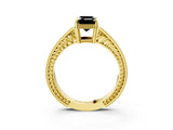Yellow gold Fancy Black Emerald Cut Diamond Engagement Ring with Milgrain Channel Set Band and Prong Setting_3