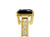 Yellow gold Fancy Black Emerald Cut Diamond Engagement Ring with Milgrain Channel Set Band and Prong Setting_5