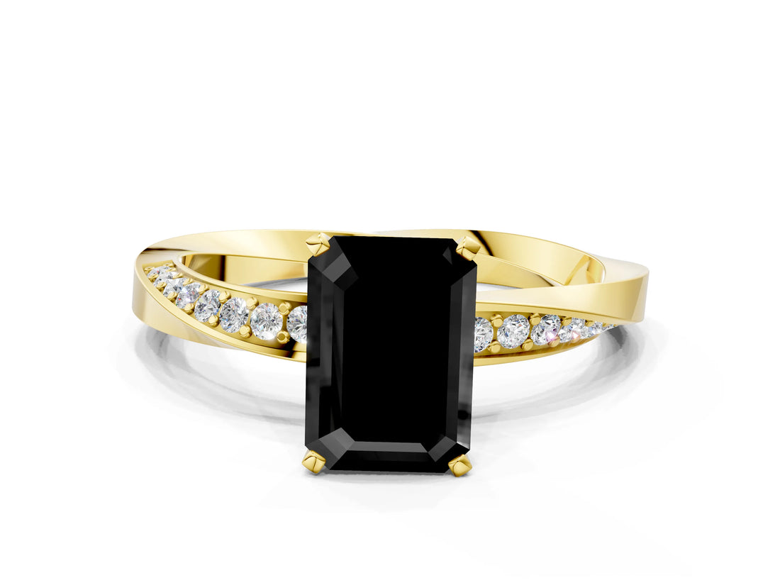 Yellow gold Fancy Black Emerald Cut Diamond Engagement Ring with Side Stone Accents and Four-Prong Setting_12