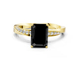 Yellow gold Fancy Black Emerald Cut Diamond Engagement Ring with Side Stone Accents and Four-Prong Setting_12