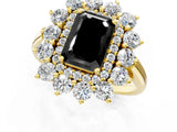 Yellow gold Fancy Black Emerald Cut Diamond Floral Double Halo Engagement Ring with Prong Setting_25