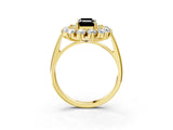 Yellow gold Fancy Black Emerald Cut Diamond Floral Double Halo Engagement Ring with Prong Setting_27