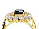 Yellow gold Fancy Black Emerald Cut Diamond Floral Double Halo Engagement Ring with Prong Setting_28