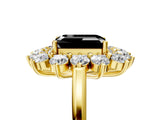 Yellow gold Fancy Black Emerald Cut Diamond Floral Double Halo Engagement Ring with Prong Setting_29