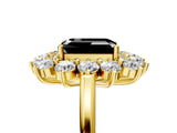 Yellow gold Fancy Black Emerald Cut Diamond Floral Double Halo Engagement Ring with Prong Setting_65