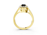 Yellow gold Fancy Black Emerald Cut Diamond Floral Halo Ring with Pavé Band and Prong Setting_6