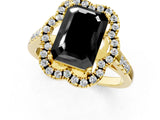 Yellow gold Fancy Black Emerald Cut Diamond Floral Halo Split Shank Prong Setting Ring_1
