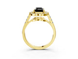 Yellow gold Fancy Black Emerald Cut Diamond Floral Halo Split Shank Prong Setting Ring_3