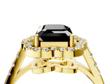 Yellow gold Fancy Black Emerald Cut Diamond Floral Halo Split Shank Prong Setting Ring_4