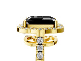 Yellow gold Fancy Black Emerald Cut Diamond Floral Halo Split Shank Prong Setting Ring_5