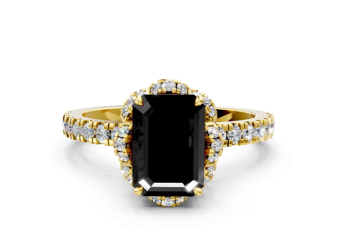 Yellow gold Fancy Black Emerald Cut Diamond Halo Pave Band with Four-Prong Setting_3