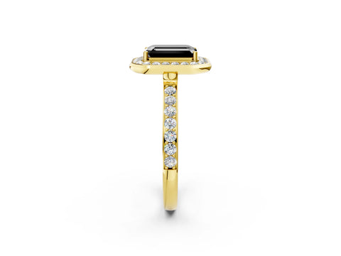 Yellow gold Fancy Black Emerald Cut Diamond Halo Ring with Bezel Frame and Pavé Band_2