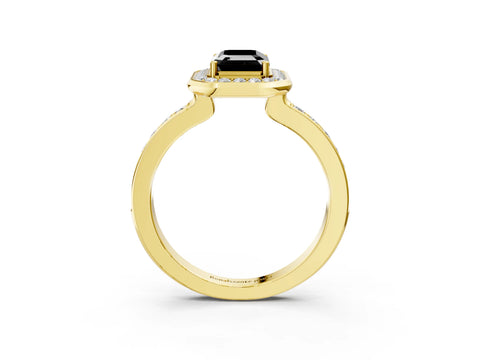 Yellow gold Fancy Black Emerald Cut Diamond Halo Ring with Bezel Frame and Pavé Band_3