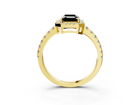 Yellow gold Fancy Black Emerald Cut Diamond Halo Ring with Pavé Band and Four-Prong Setting_3
