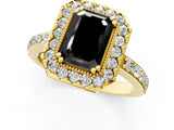 Yellow gold Fancy Black Emerald Cut Diamond Halo Ring with Pavé Band and Prong Setting_1