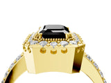 Yellow gold Fancy Black Emerald Cut Diamond Halo Ring with Pavé Band and Prong Setting_4
