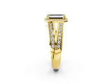 Yellow gold Fancy Black Emerald Cut Diamond Halo Ring with Split Shank Pavé Band and Four-Prong Setting_2