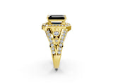 Yellow gold Fancy Black Emerald Cut Diamond Halo Ring with Split Shank and Bezel Accents and Four-Prong Setting_2