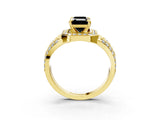 Yellow gold Fancy Black Emerald Cut Diamond Halo Ring with Split Shank and Bezel Accents and Four-Prong Setting_3