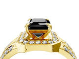 Yellow gold Fancy Black Emerald Cut Diamond Halo Ring with Split Shank and Bezel Accents and Four-Prong Setting_4