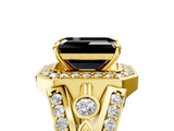 Yellow gold Fancy Black Emerald Cut Diamond Halo Ring with Split Shank and Bezel Accents and Four-Prong Setting_5