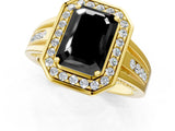 Yellow gold Fancy Black Emerald Cut Diamond Halo Ring with Split Shank and Bezel Accents and Prong Setting_1