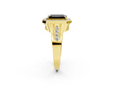 Yellow gold Fancy Black Emerald Cut Diamond Halo Ring with Split Shank and Bezel Accents and Prong Setting_2