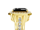 Yellow gold Fancy Black Emerald Cut Diamond Halo Ring with Split Shank and Bezel Accents and Prong Setting_5