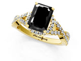 Yellow gold Fancy Black Emerald Cut Diamond  Halo Twist Band Solitaire Prong Setting Ring_13
