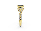 Yellow gold Fancy Black Emerald Cut Diamond  Halo Twist Band Solitaire Prong Setting Ring_14