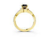 Yellow gold Fancy Black Emerald Cut Diamond  Halo Twist Band Solitaire Prong Setting Ring_15