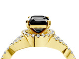 Yellow gold Fancy Black Emerald Cut Diamond  Halo Twist Band Solitaire Prong Setting Ring_16
