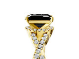 Yellow gold Fancy Black Emerald Cut Diamond  Halo Twist Band Solitaire Prong Setting Ring_17